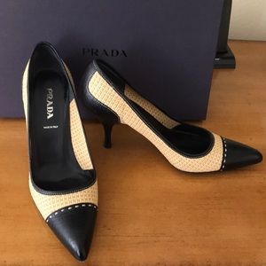 Prada woven leather heels